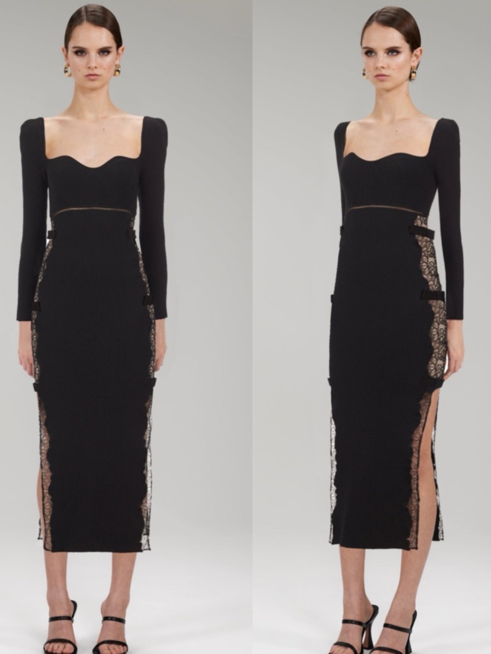 Self Portrait Black Knit Lace Midi Dress XS K-Pop Celebrity Goth Whimsigoth